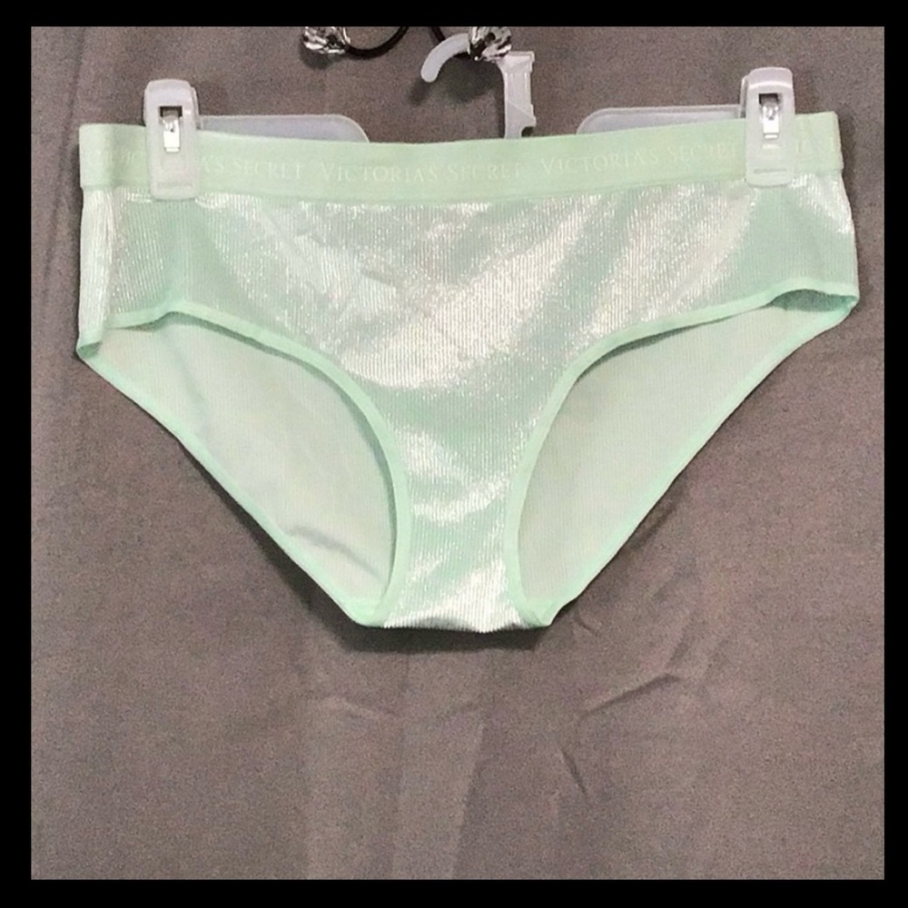 NWT Victoria Secret XL HipHugger Shimmering Mint Green with lines.